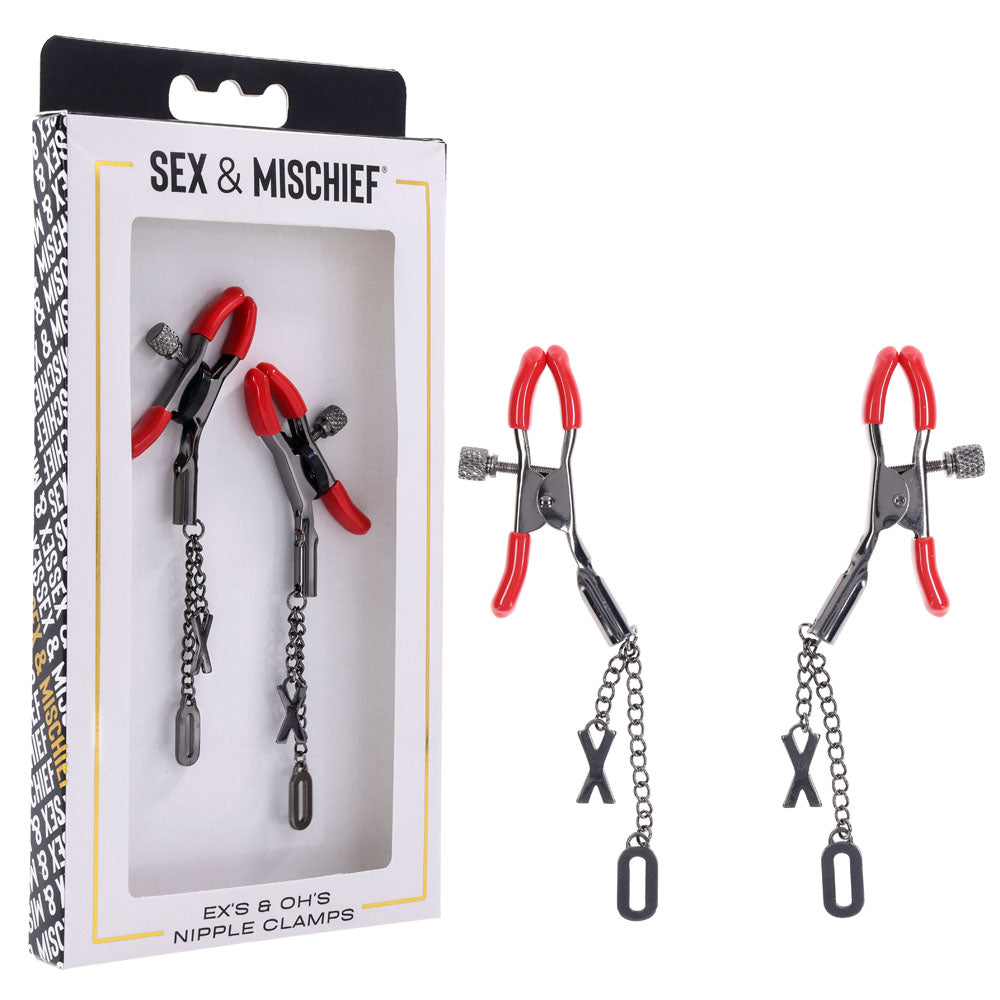 S&M Exs & Ohs Nipple Clamps - Tipped Metal Nipple Clamps - Set of 2
