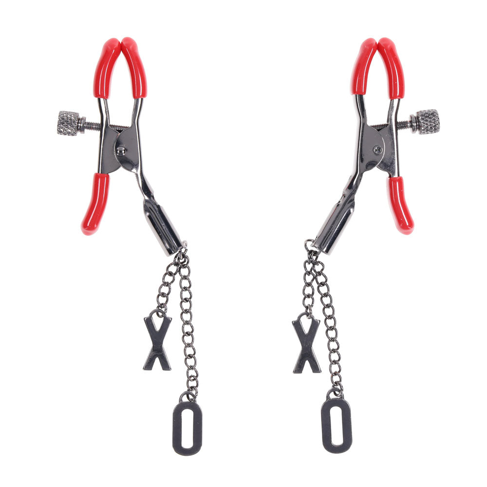 S&M Exs & Ohs Nipple Clamps - Tipped Metal Nipple Clamps - Set of 2