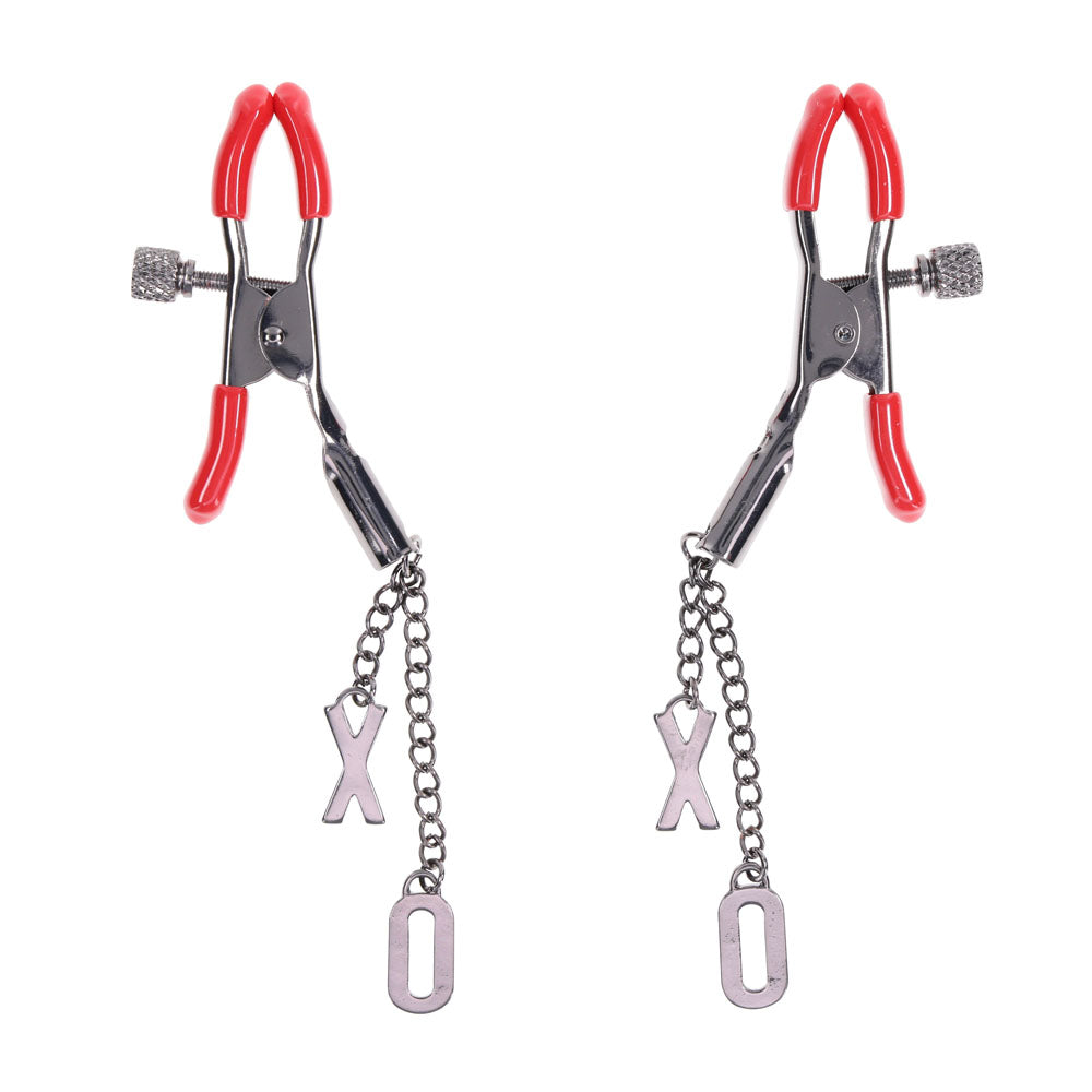 S&M Exs & Ohs Nipple Clamps - Tipped Metal Nipple Clamps - Set of 2