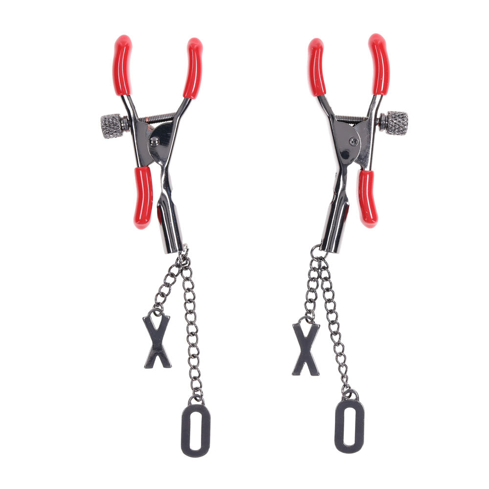S&M Exs & Ohs Nipple Clamps - Tipped Metal Nipple Clamps - Set of 2