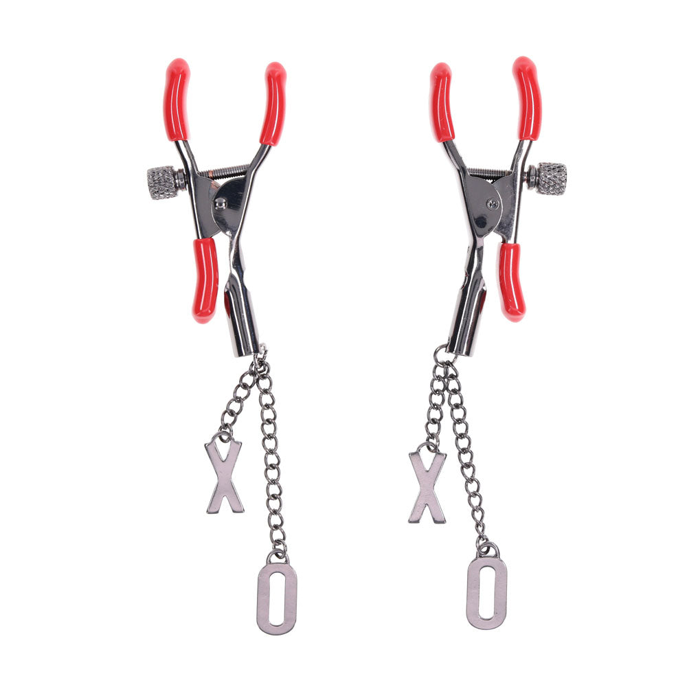 S&M Exs & Ohs Nipple Clamps - Tipped Metal Nipple Clamps - Set of 2