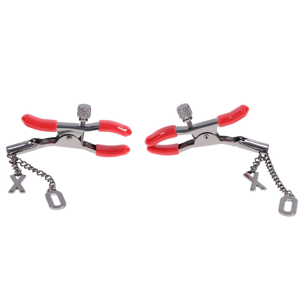S&M Exs & Ohs Nipple Clamps - Tipped Metal Nipple Clamps - Set of 2
