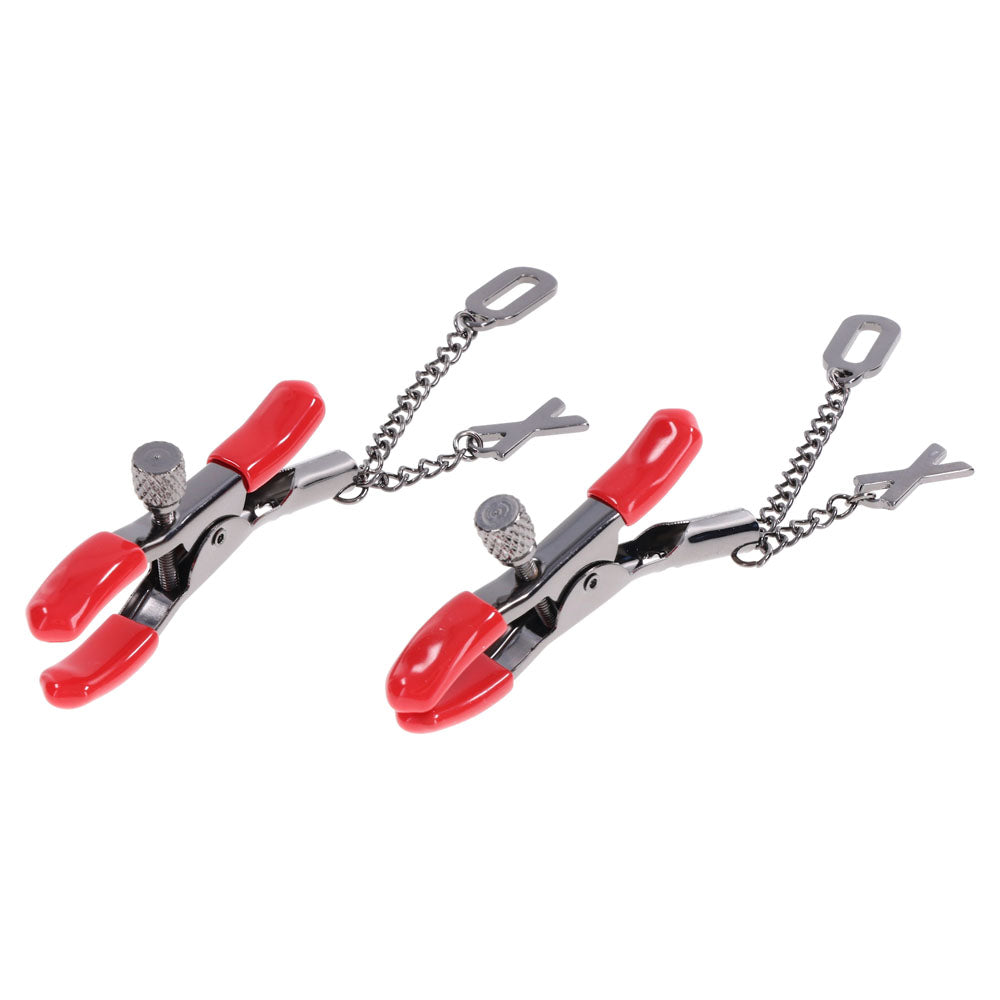 S&M Exs & Ohs Nipple Clamps - Tipped Metal Nipple Clamps - Set of 2
