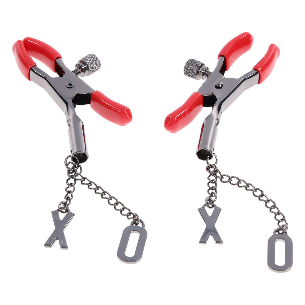 S&M Exs & Ohs Nipple Clamps - Tipped Metal Nipple Clamps - Set of 2