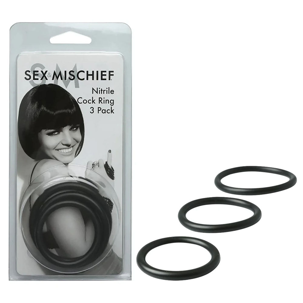 Sex & Mischief Nitrile Cock Ring 3 Pack - Cock Rings - Set of 3 Sizes