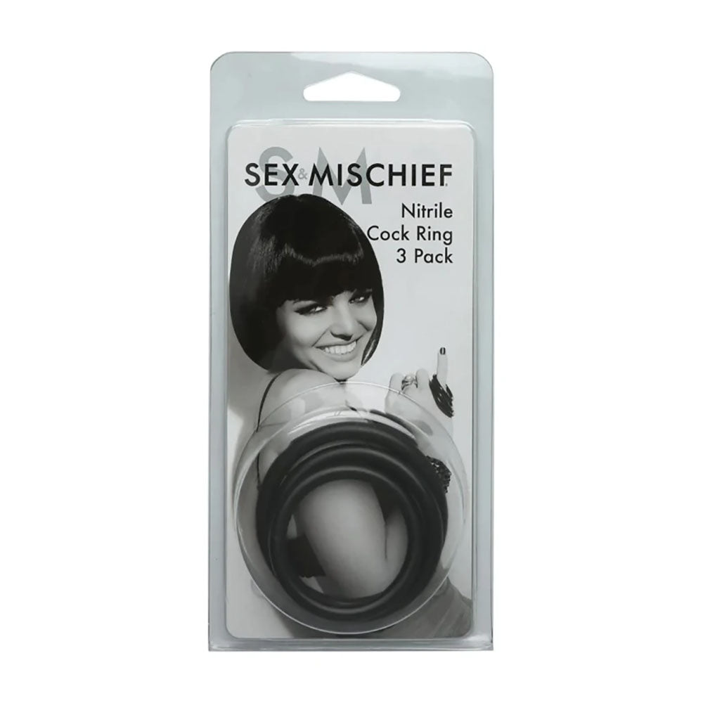 Sex & Mischief Nitrile Cock Ring 3 Pack - Cock Rings - Set of 3 Sizes