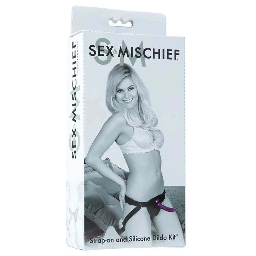 Sex & Mischief Strap-On & Silicone Dildo Kit - /Purple Adjustable Strap-On