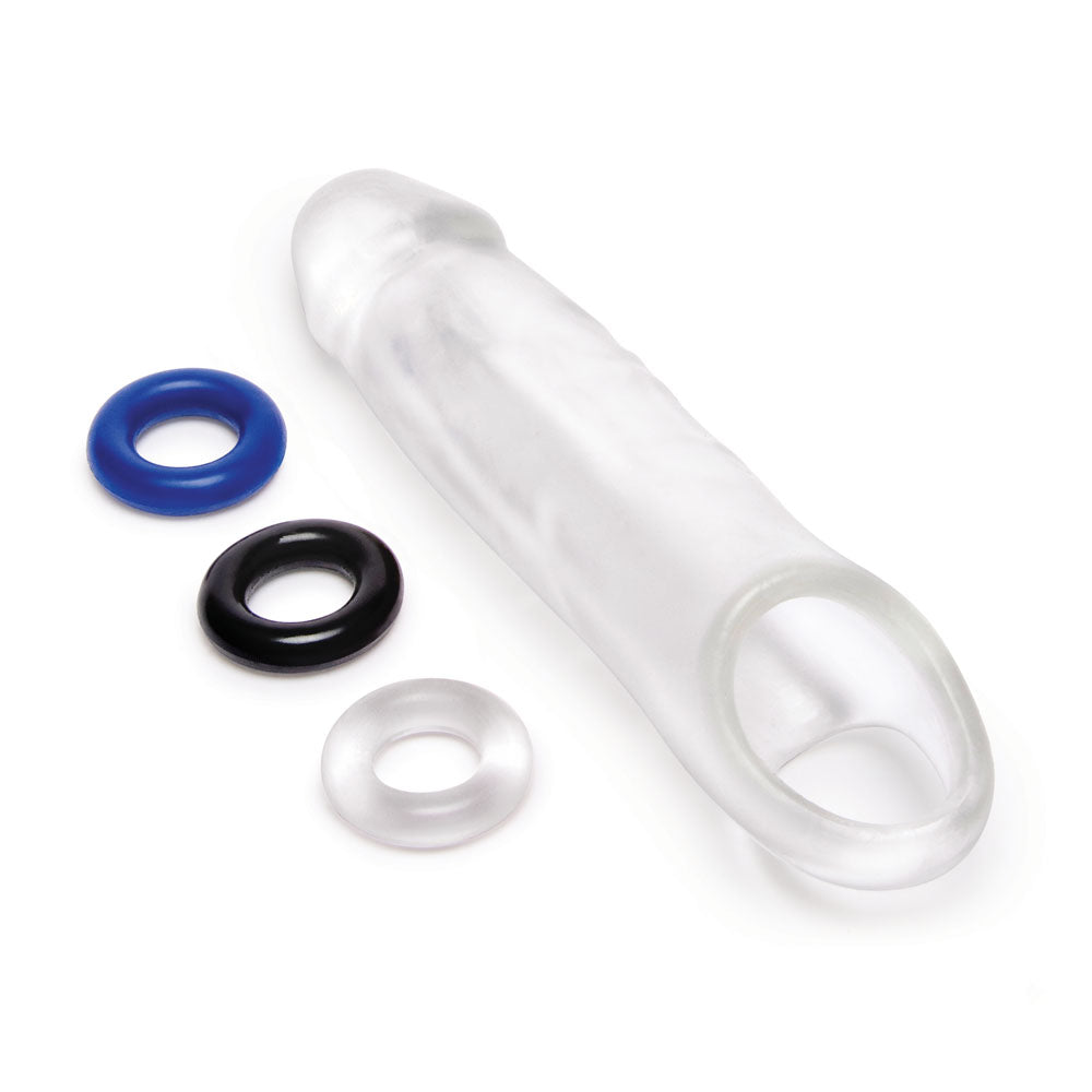 Size Up 1 Inch See-Thru Penis Extender with Ball Loop - 2.5 cm (1'') Penis Extension Sleeve