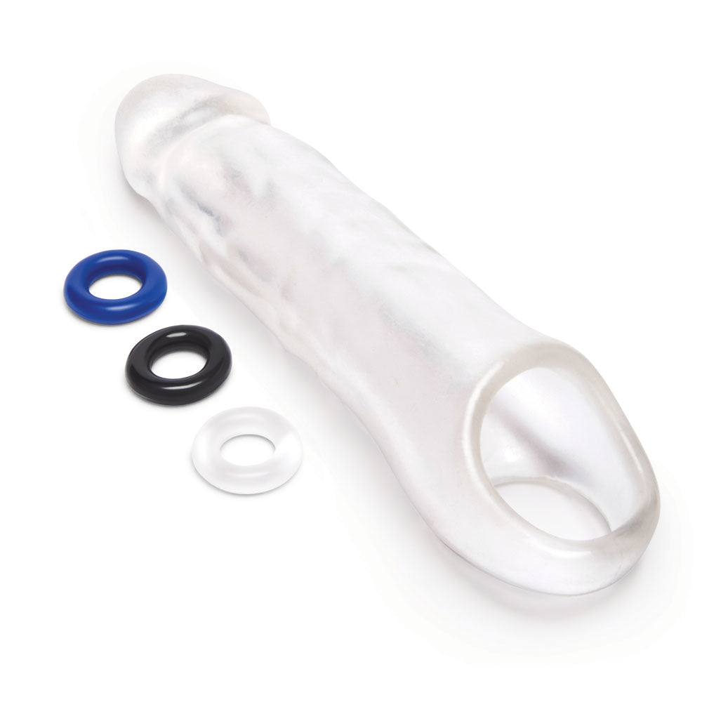 Size Up 3 Inch See-Thru Penis Extender with Ball Loop - 7.6 cm (3'') Penis Extension Sleeve