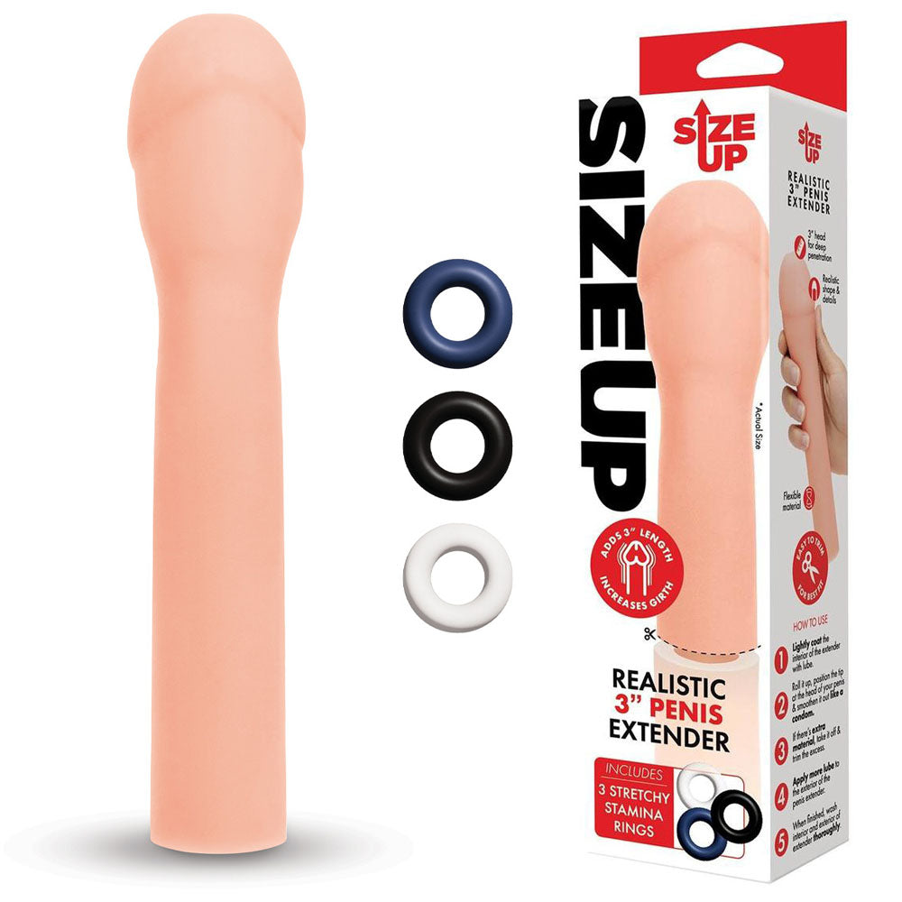 Size Up Realistic 3'' Penis Extender - 7.6 cm (3'') Penis Extension Sleeve