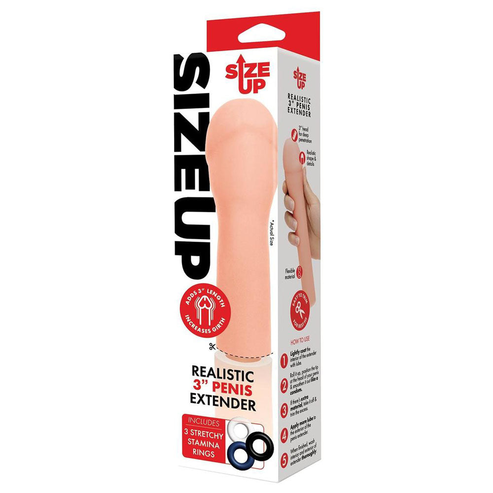 Size Up Realistic 3'' Penis Extender - 7.6 cm (3'') Penis Extension Sleeve
