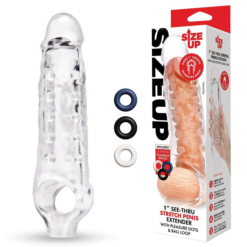 Size Up 1 Inch See-Thru Stretch Penis Extender - 2.5 cm (1'') Penis Extension Sleeve