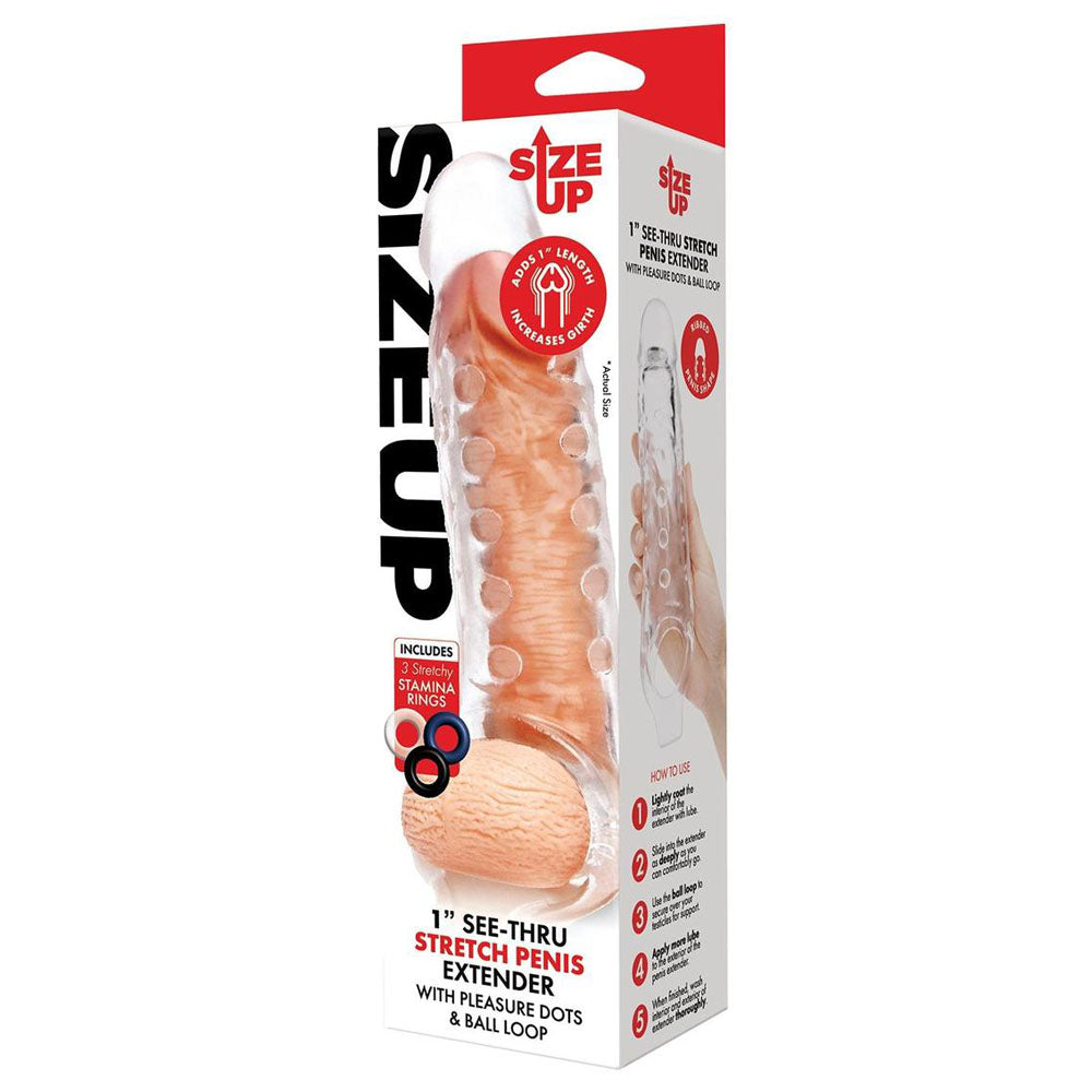 Size Up 1 Inch See-Thru Stretch Penis Extender - 2.5 cm (1'') Penis Extension Sleeve