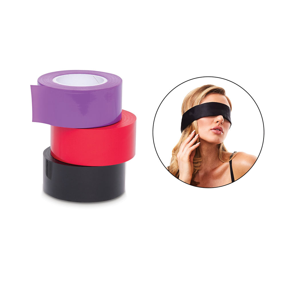 WhipSmart Bondage Tape 3-Pack with Blindfold - Set of 3 Bondage Tapes and Bonus Satin Blindfold