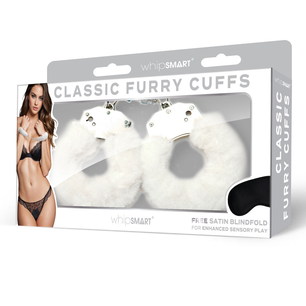 WhipSmart Classic Furry Cuffs - - Furry Restraints with Bonus Eye Mask