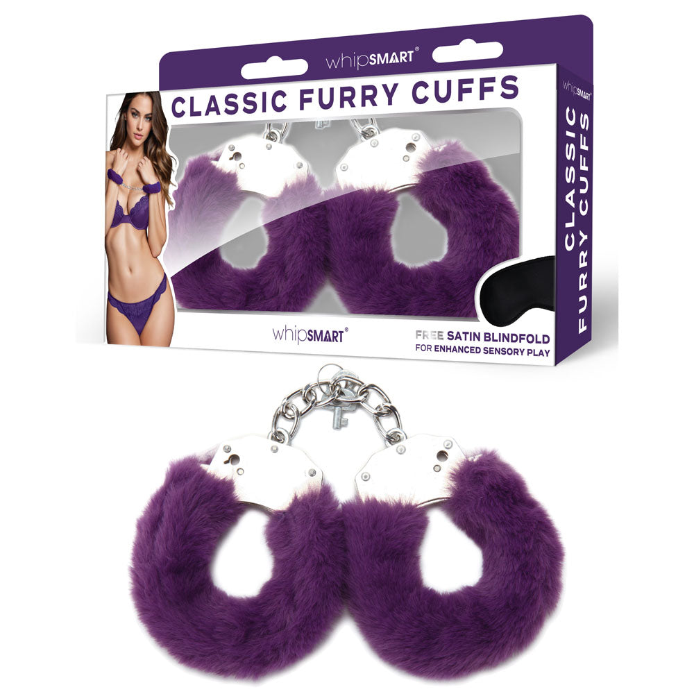 WhipSmart Classic Furry Cuffs - - Furry Restraints with Bonus Eye Mask
