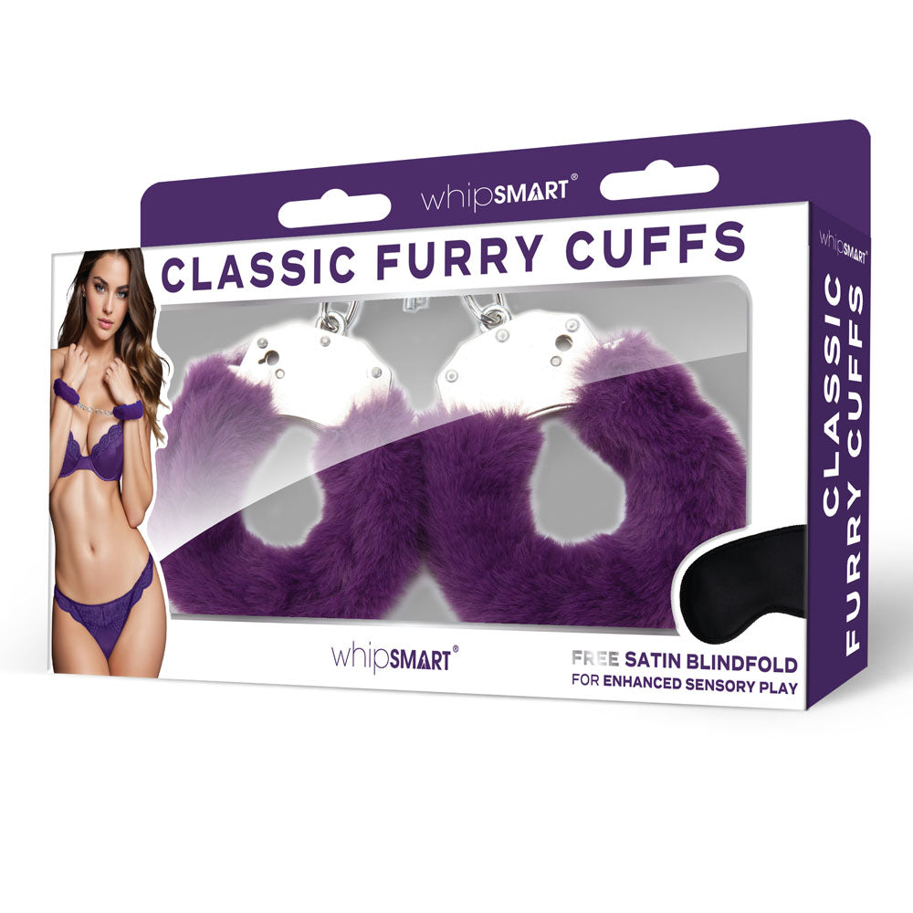 WhipSmart Classic Furry Cuffs - - Furry Restraints with Bonus Eye Mask
