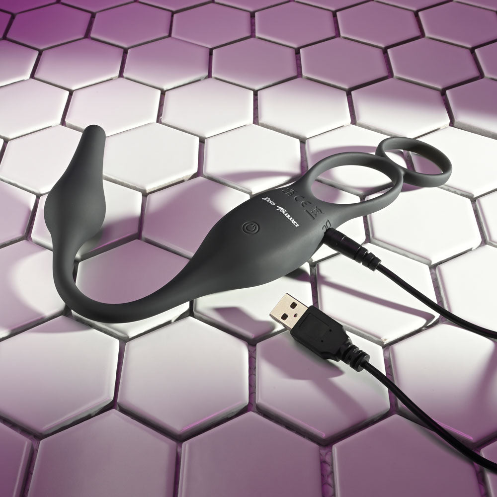 Zero Tolerance PLUG & TUG - USB Rechargeable Vibrating Cock Ring with Anal Plug