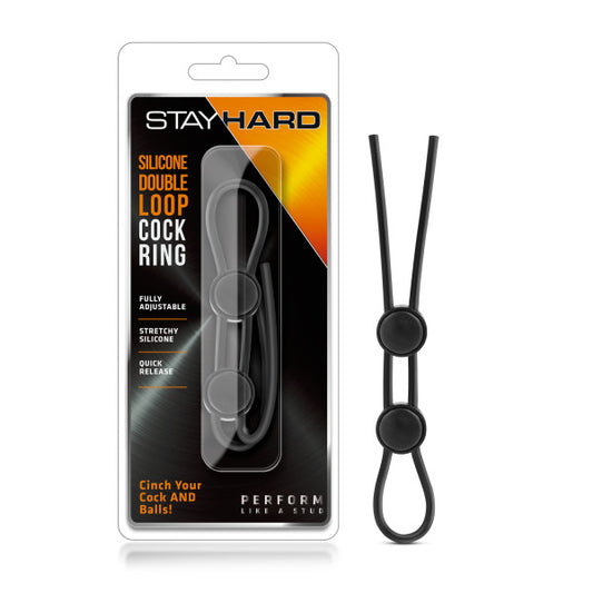 Stay Hard Silicone Double Loop Cock Ring -  Adjustable Lasso Cock Ring