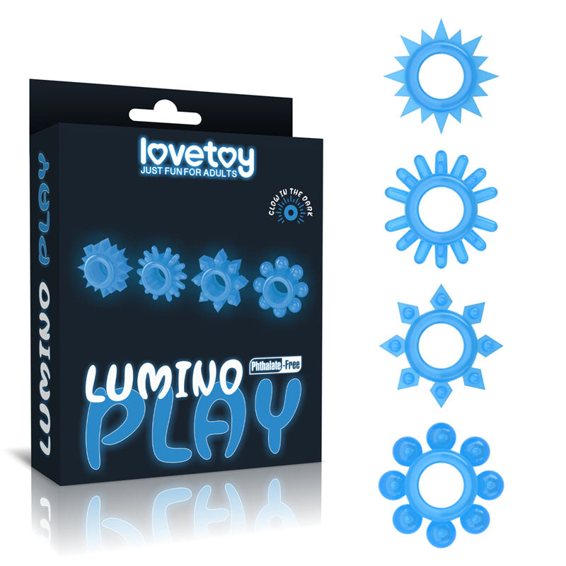Lumino Play Penis Rings 4 Pack - Glow in the Dark  Cock Rings - Set of 4