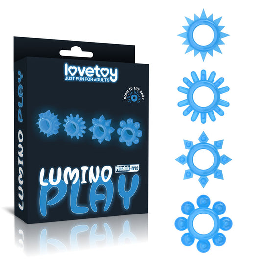 Lumino Play Penis Rings 4 Pack - Glow in the Dark  Cock Rings - Set of 4