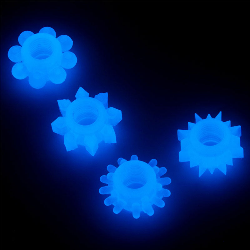 Lumino Play Penis Rings 4 Pack - Glow in the Dark  Cock Rings - Set of 4
