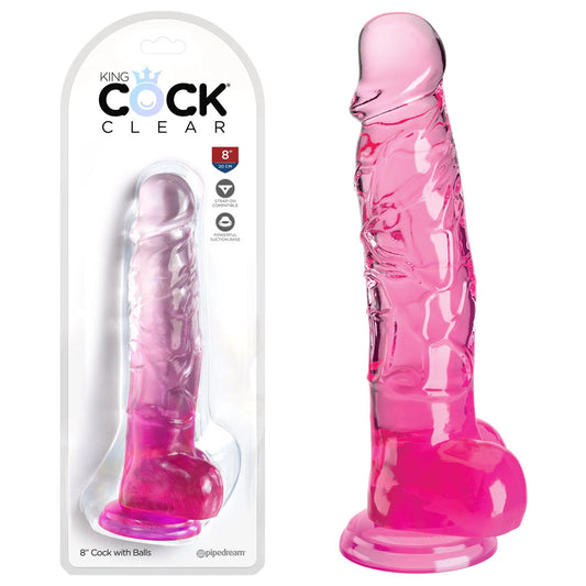 King Cock Clear 8'' Cock with Balls -  -  20.3 cm Dong