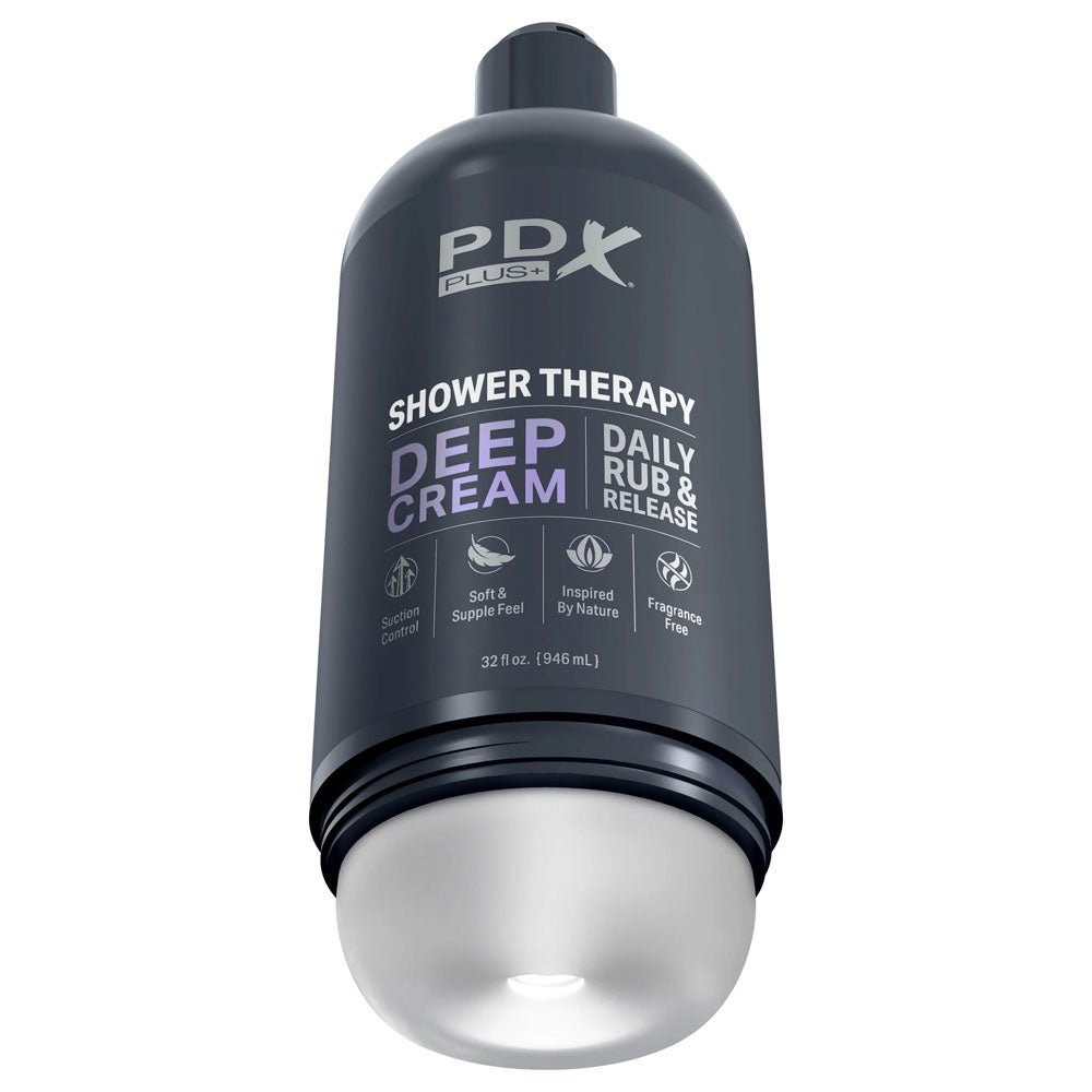 PDX Plus Shower Therapy - Deep Cream - Frosted -  Discreet Stroker with Suction Base