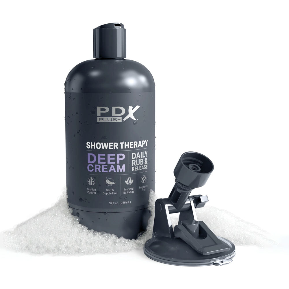 PDX Plus Shower Therapy - Deep Cream - Frosted -  Discreet Stroker with Suction Base