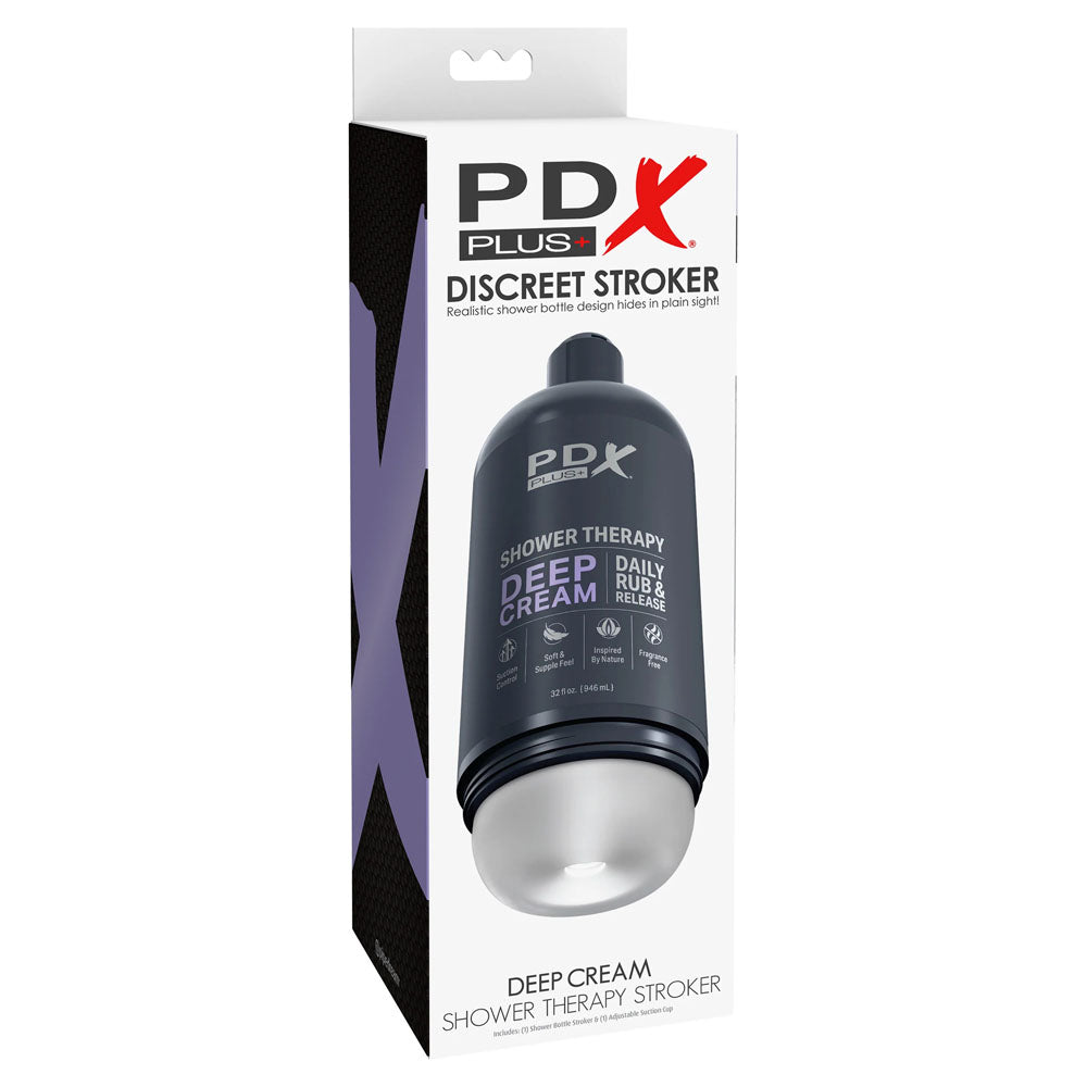 PDX Plus Shower Therapy - Deep Cream - Frosted -  Discreet Stroker with Suction Base