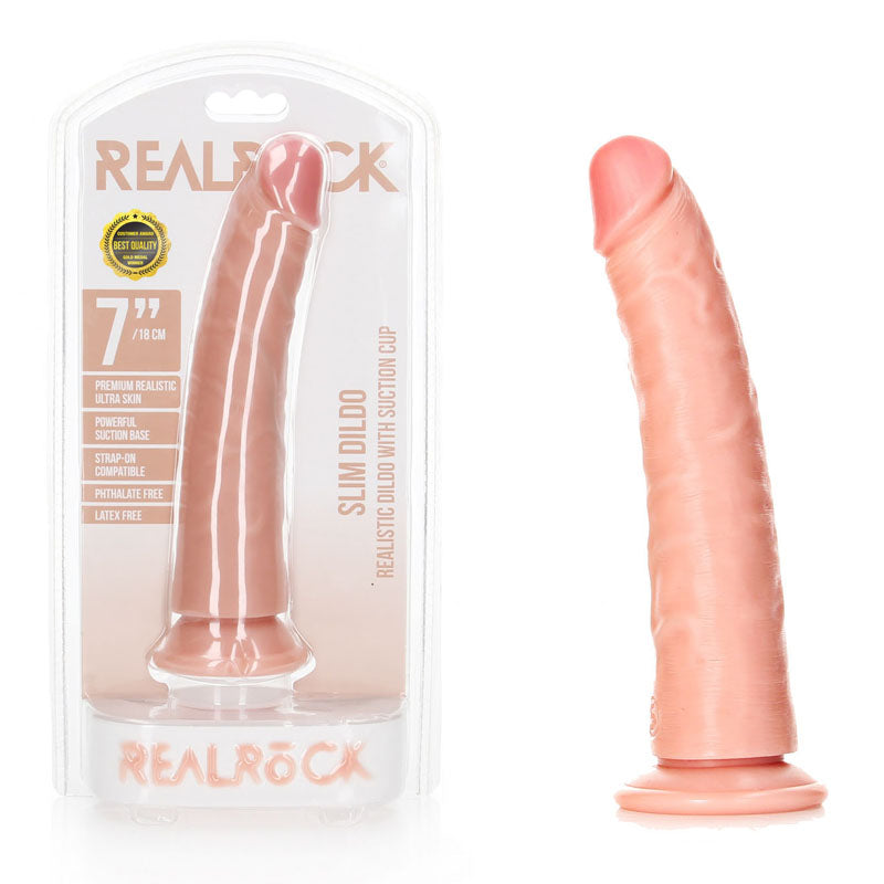 REALROCK Realistic Slim Dildo with Suction Cup - 18cm -  18 cm (7'') Dong