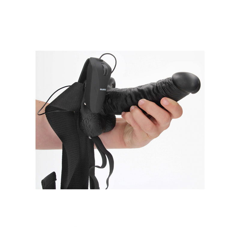 REALROCK Vibrating Hollow Strapon + Balls - 18cm  -  18 cm Vibrating Hollow Strap-On