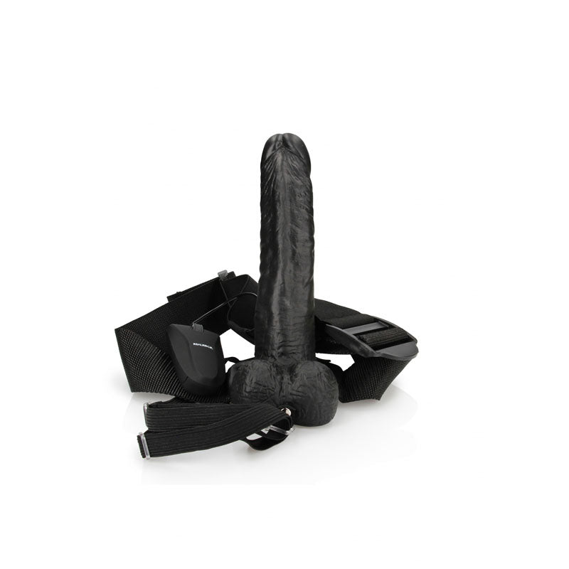 REALROCK Vibrating Hollow Strapon + Balls - 18cm  -  18 cm Vibrating Hollow Strap-On