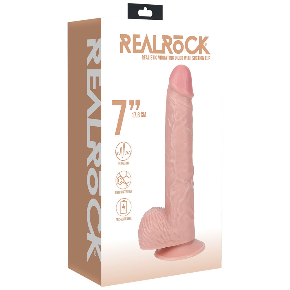 REALROCK 18cm Vibrating Cock + Balls -  -  17.8 cm (7'') USB Rechargeable Vibrating Dong