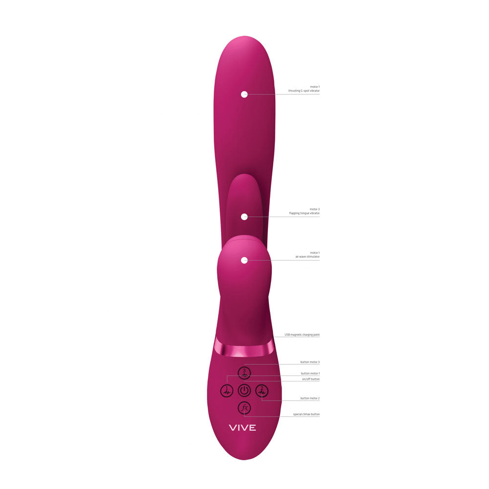 VIVE Ena -  -  25 cm USB Rechargeable Thrusting Vibrator with Air Wave Stimulator