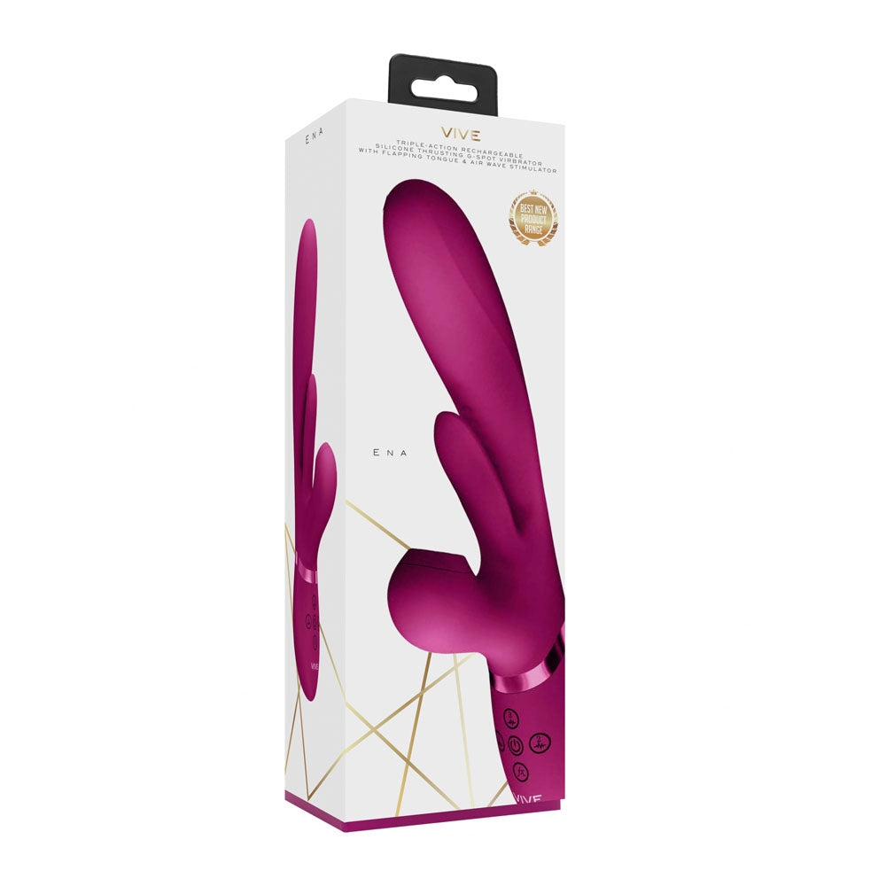 VIVE Ena -  -  25 cm USB Rechargeable Thrusting Vibrator with Air Wave Stimulator