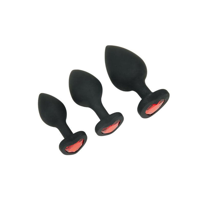 WhipSmart Heartbreaker 3PC Silicone Crystal Heart Anal Training Set -  Butt Plugs with Heart Gem Bases - Set of 3 Sizes