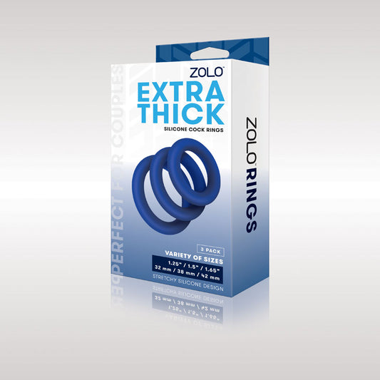 Zolo Extra Thick Silicone Cock Rings 3-Pack -  Thick Cock Rings - Set of 3 Sizes